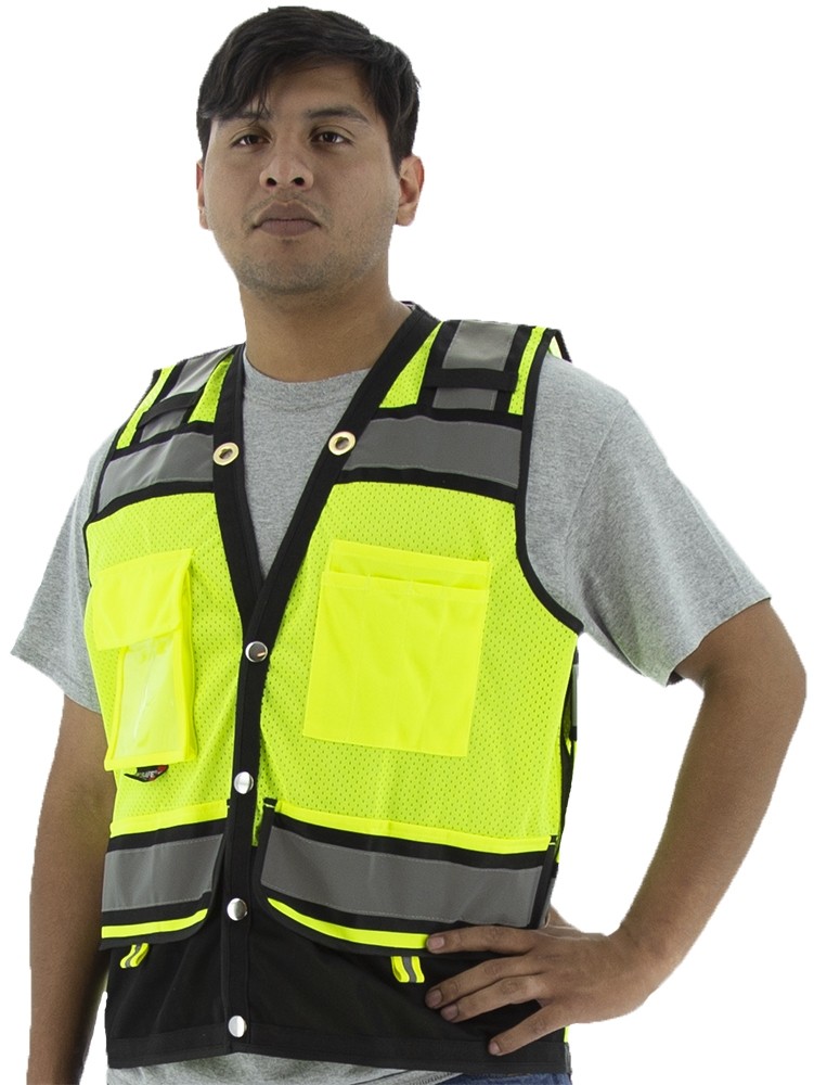 81-75-3237 - Yellow Majestic® Hi-Viz Heavy Duty Surveyors Vest w/ Contrasting Striping